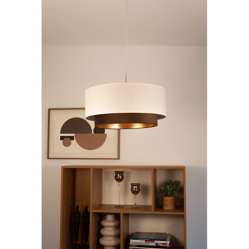Lustre suspenso em cabo NATIA 1xE27/60W/230V diâmetro 45 cm branco/castanho