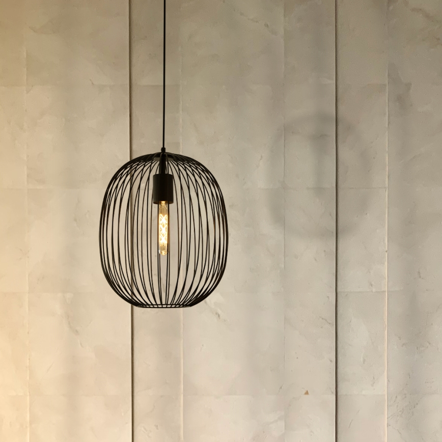 Lustre suspenso em cabo OVELLA 1xE27/15W/230V Ø 34 cm preto