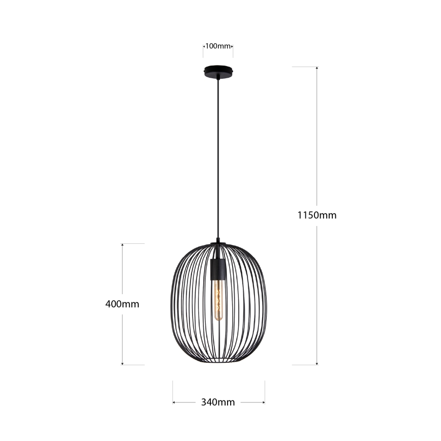 Lustre suspenso em cabo OVELLA 1xE27/15W/230V Ø 34 cm preto