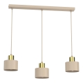 Lustre suspenso em cabo PARKLA 3xE27/15W/230V bege/dourado