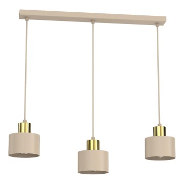 Lustre suspenso em cabo PARKLA 3xE27/15W/230V bege/dourado