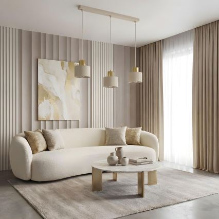 Lustre suspenso em cabo PARKLA 3xE27/15W/230V bege/dourado