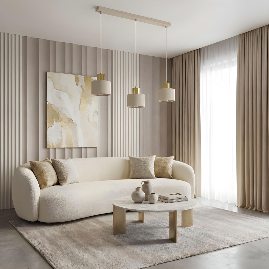 Lustre suspenso em cabo PARKLA 3xE27/15W/230V bege/dourado