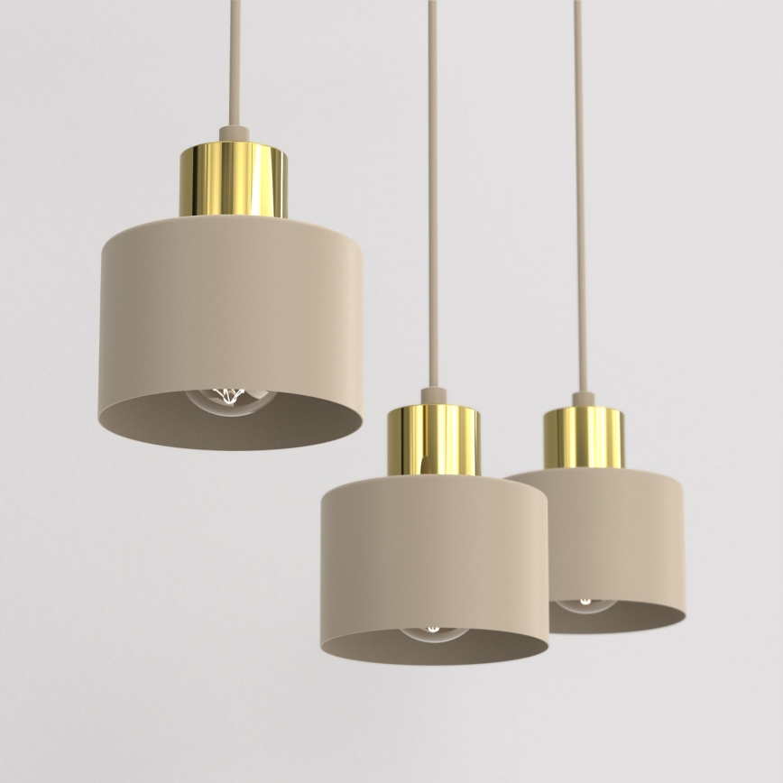 Lustre suspenso em cabo PARKLA 3xE27/15W/230V bege/dourado