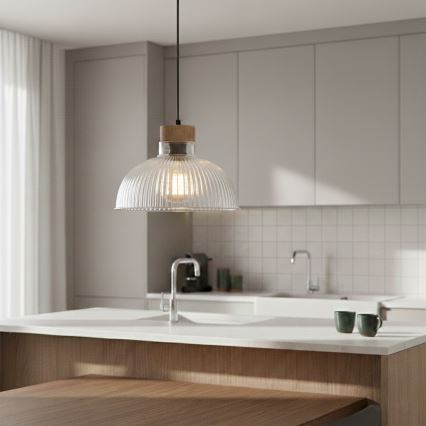 Lustre suspenso em cabo PIA 1xE27/60W/230V, Ø 30 cm, carvalho