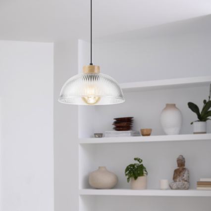 Lustre suspenso em cabo PIA 1xE27/60W/230V, Ø 30 cm, carvalho