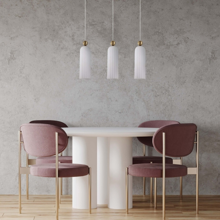 Lustre suspenso em cabo PIEGA 3xE14/40W/230V latão/branco