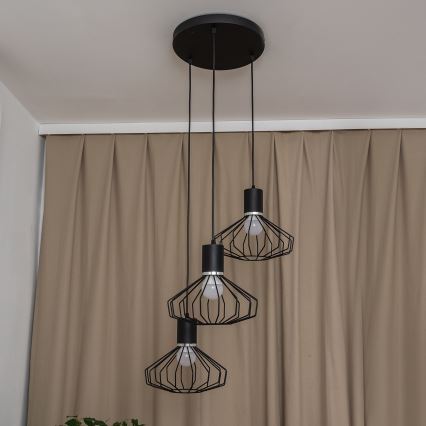 Lustre suspenso em cabo SOLANO 3xE27/15W/230V preto/cromo brilhante