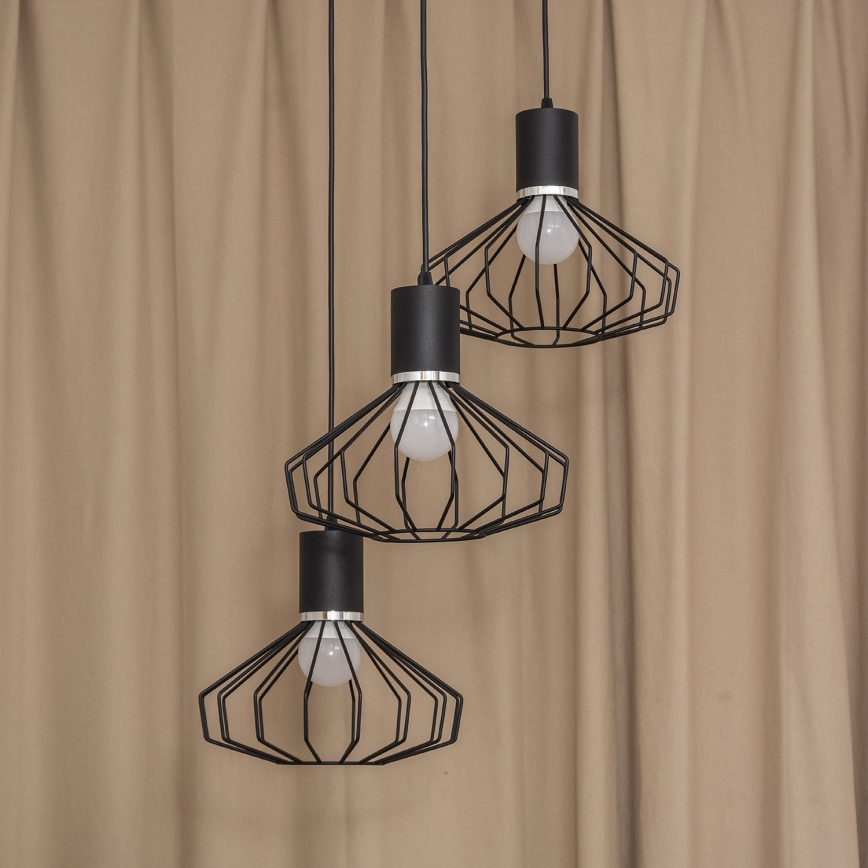 Lustre suspenso em cabo SOLANO 3xE27/15W/230V preto/cromo brilhante