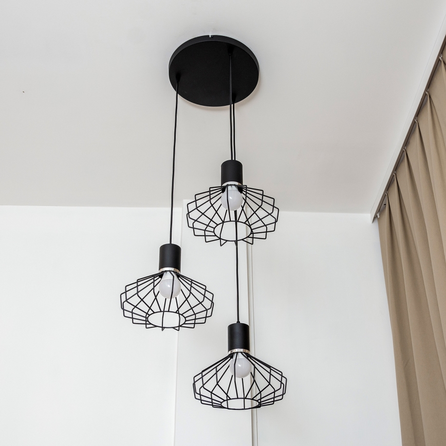 Lustre suspenso em cabo SOLANO 3xE27/15W/230V preto/cromo brilhante