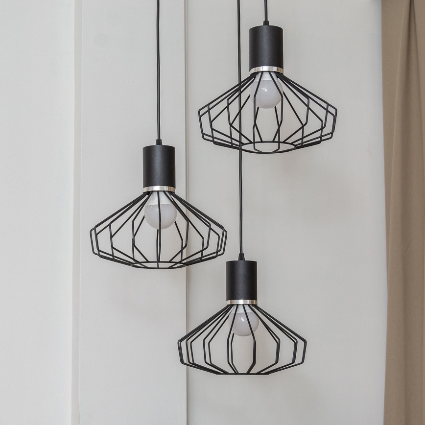 Lustre suspenso em cabo SOLANO 3xE27/15W/230V preto/cromo brilhante