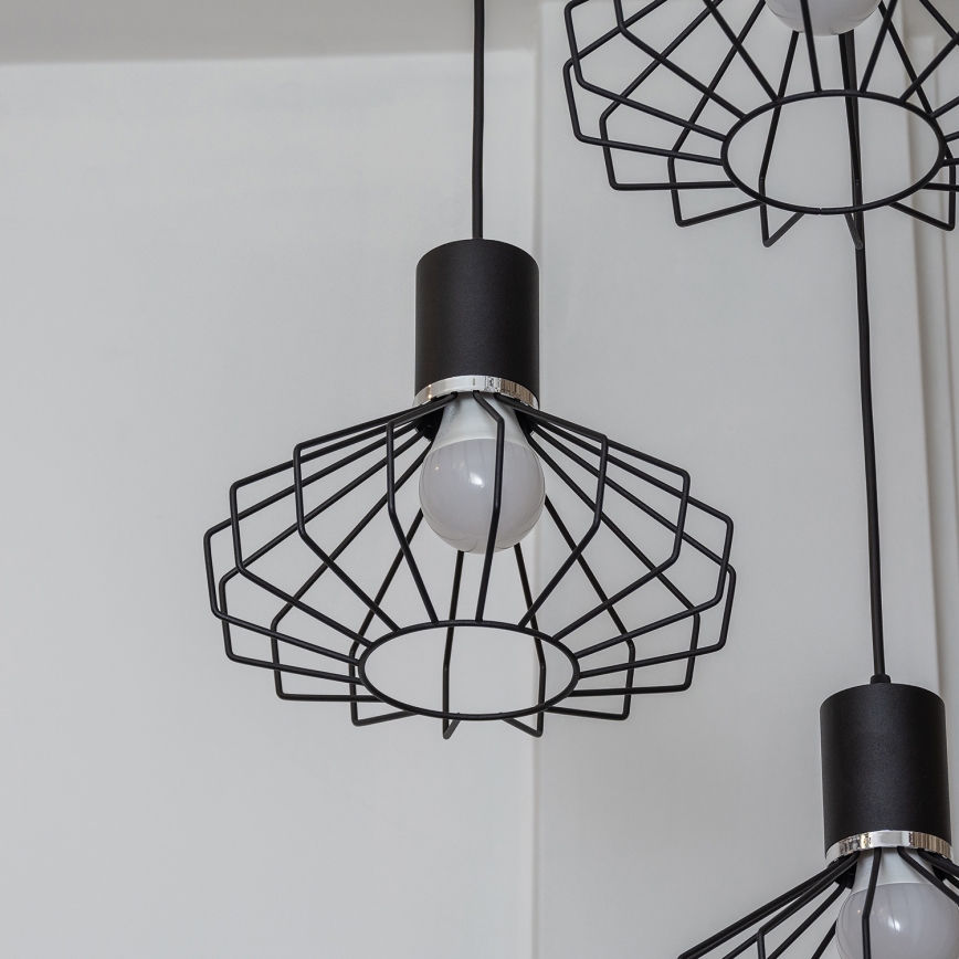 Lustre suspenso em cabo SOLANO 3xE27/15W/230V preto/cromo brilhante