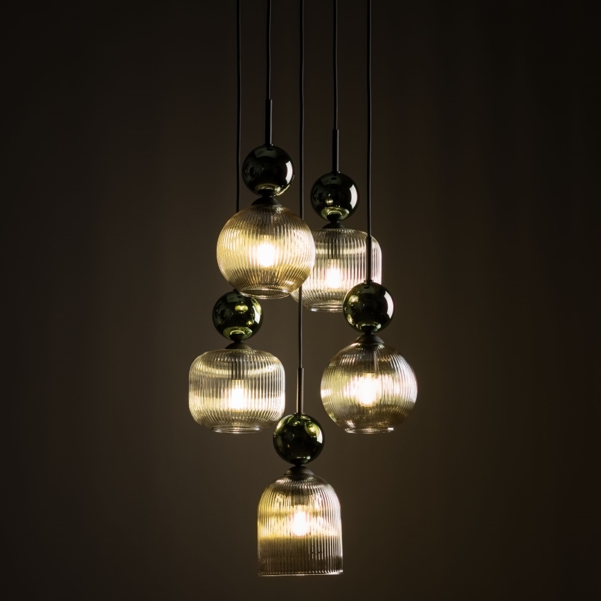 Lustre suspenso em cabo SOPHIA 5xE14/10W/230V preto/verde/bege fumado