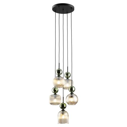 Lustre suspenso em cabo SOPHIA 5xE14/10W/230V preto/verde/bege fumado