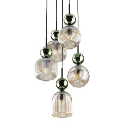 Lustre suspenso em cabo SOPHIA 5xE14/10W/230V preto/verde/bege fumado