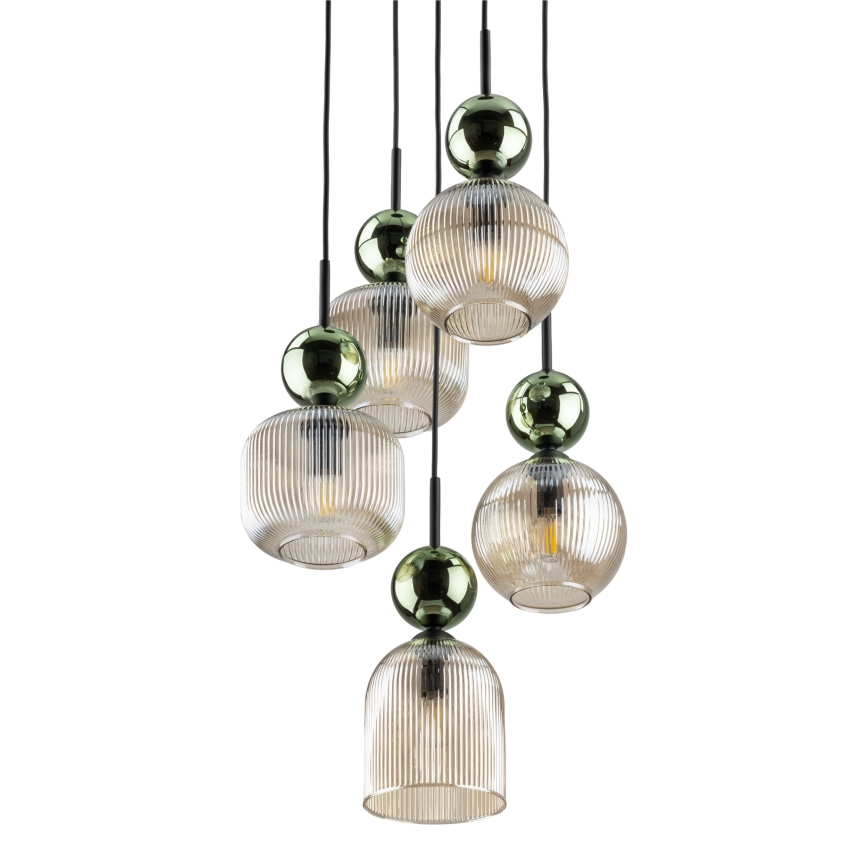 Lustre suspenso em cabo SOPHIA 5xE14/10W/230V preto/verde/bege fumado