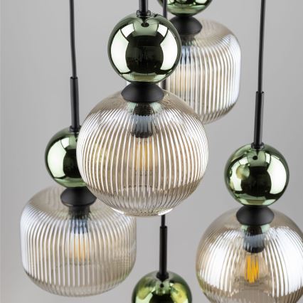 Lustre suspenso em cabo SOPHIA 5xE14/10W/230V preto/verde/bege fumado