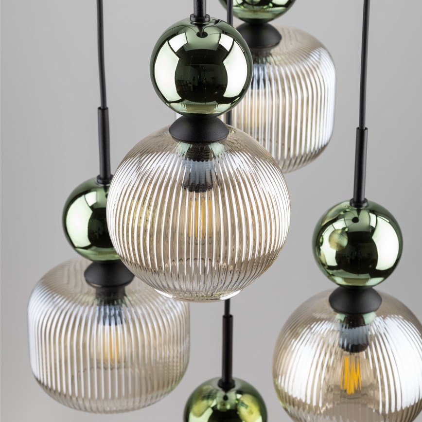Lustre suspenso em cabo SOPHIA 5xE14/10W/230V preto/verde/bege fumado