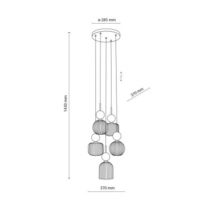 Lustre suspenso em cabo SOPHIA 5xE14/10W/230V preto/verde/bege fumado