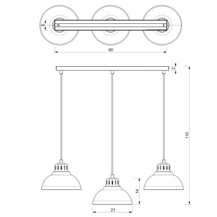 Lustre suspenso em cabo SVEN 3xE27/15W/230V creme