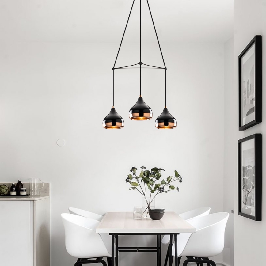 Lustre suspenso em cabo YILDO 3xE27/40W/230V preto/cobre
