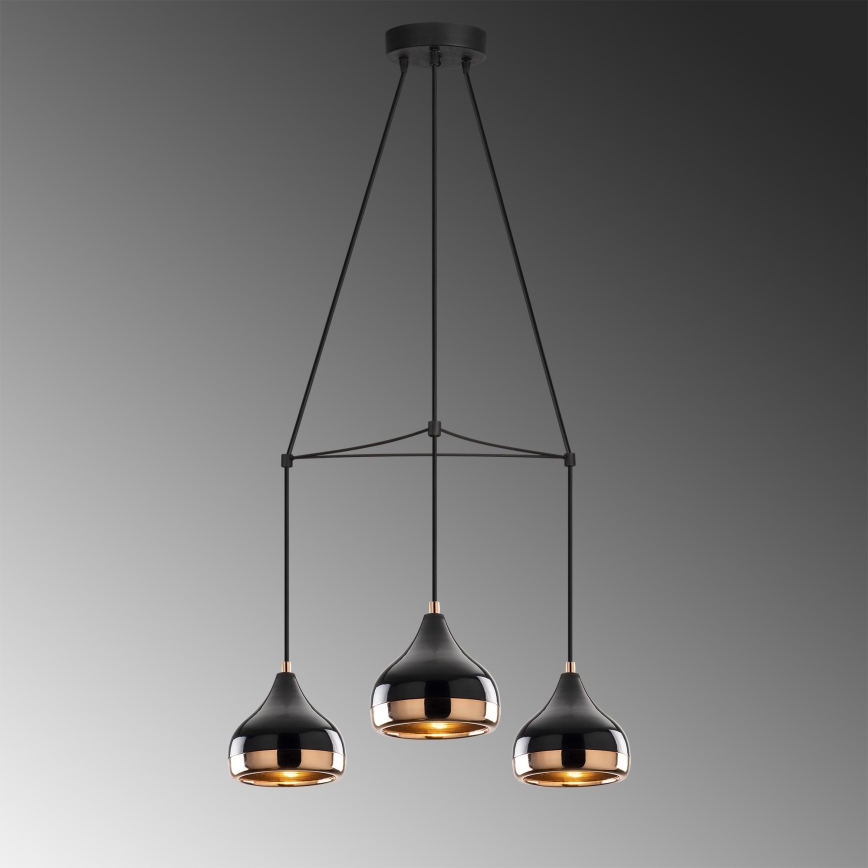 Lustre suspenso em cabo YILDO 3xE27/40W/230V preto/cobre