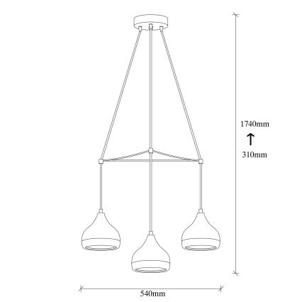 Lustre suspenso em cabo YILDO 3xE27/40W/230V preto/cobre