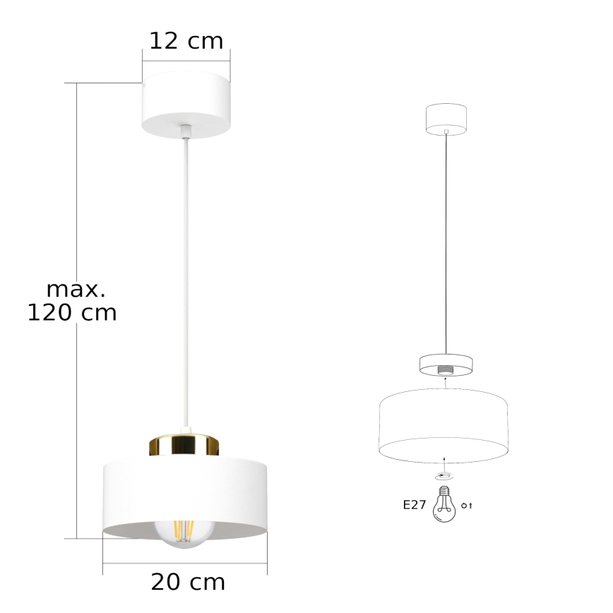 Lustre suspenso IGNIA com cabo 1xE27/60W/230V branco/dourado