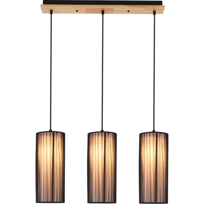 Lustre suspenso KIOTO 3xE27/40W/230V preto/faia