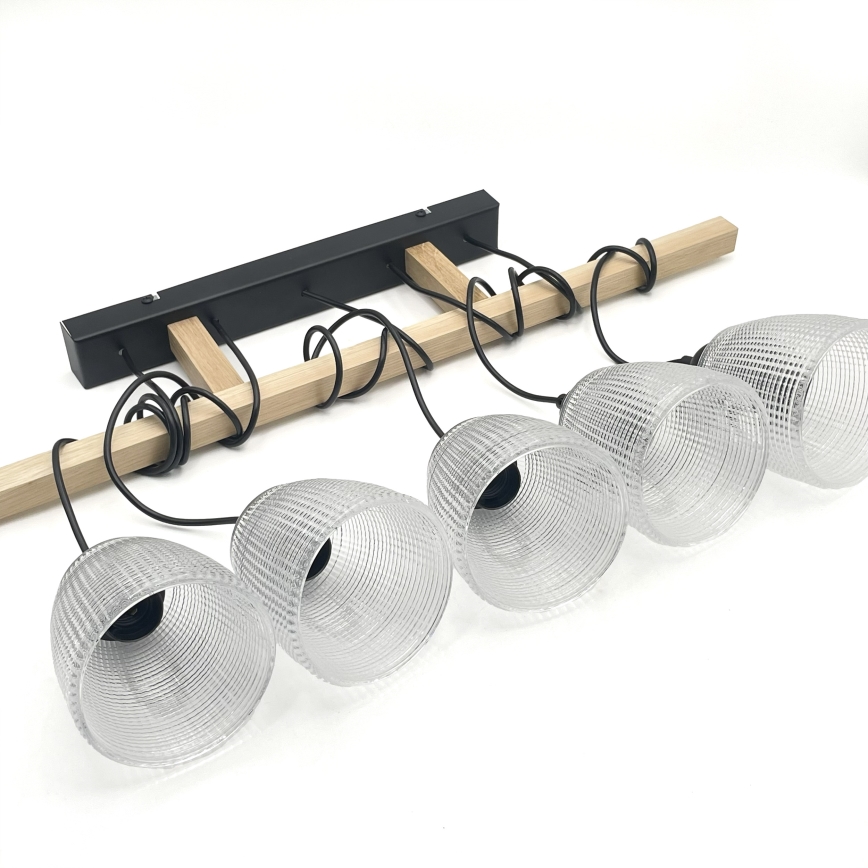 Lustre suspenso LEANDRA com cabo, 5xE27/15W/230V, carvalho/preto