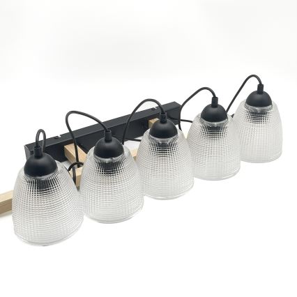 Lustre suspenso LEANDRA com cabo, 5xE27/15W/230V, carvalho/preto