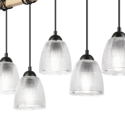 Lustre suspenso LEANDRA com cabo, 5xE27/15W/230V, carvalho/preto
