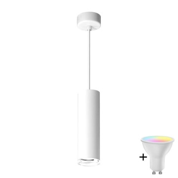 Lustre suspenso LED RGBW dimerizável para casa de banho TURYN 1xGU10/4,8W/230V 3000K IP44 branco + controlo remoto