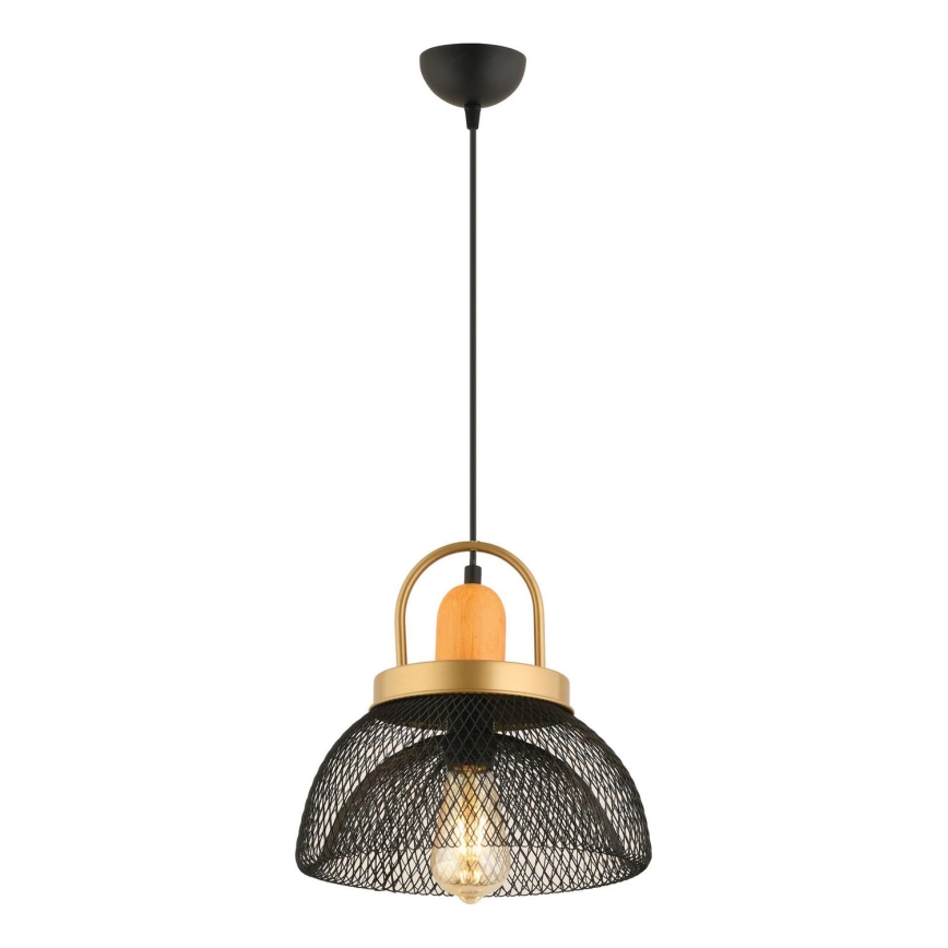 Lustre suspenso MONZA com cabo 1xE27/40W/230V Ø 29 cm preto/dourado
