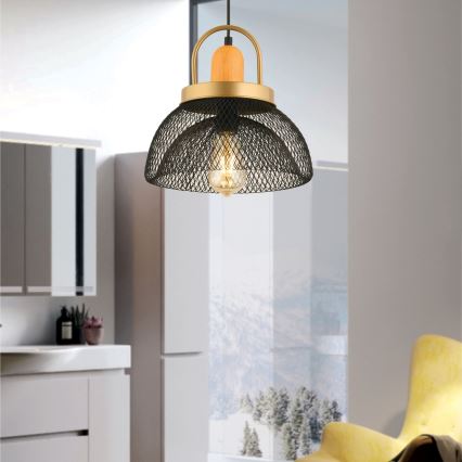 Lustre suspenso MONZA com cabo 1xE27/40W/230V Ø 29 cm preto/dourado