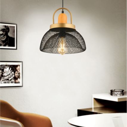 Lustre suspenso MONZA com cabo 1xE27/40W/230V Ø 29 cm preto/dourado