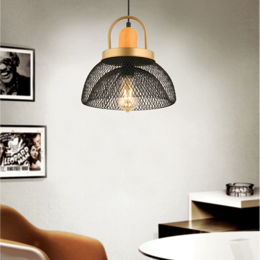 Lustre suspenso MONZA com cabo 1xE27/40W/230V Ø 29 cm preto/dourado