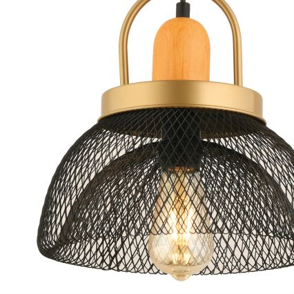 Lustre suspenso MONZA com cabo 1xE27/40W/230V Ø 29 cm preto/dourado