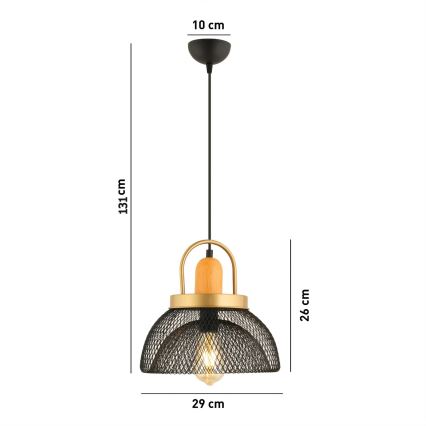 Lustre suspenso MONZA com cabo 1xE27/40W/230V Ø 29 cm preto/dourado
