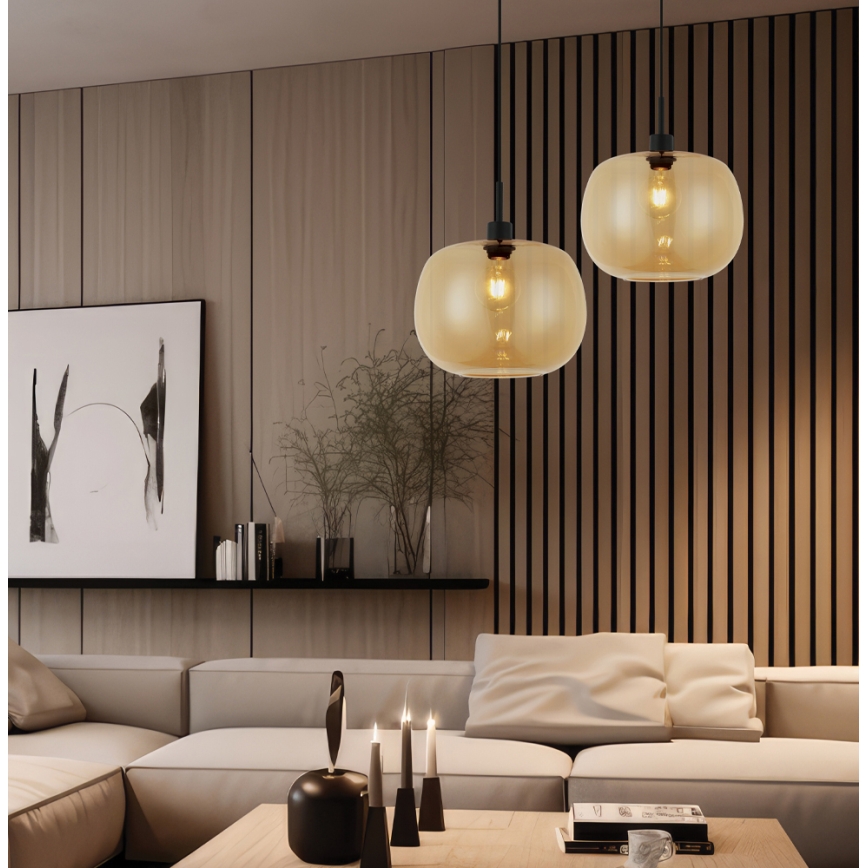 Lustre suspenso por cabo ALAN 1xE27/40W/230V bege fumado/preto