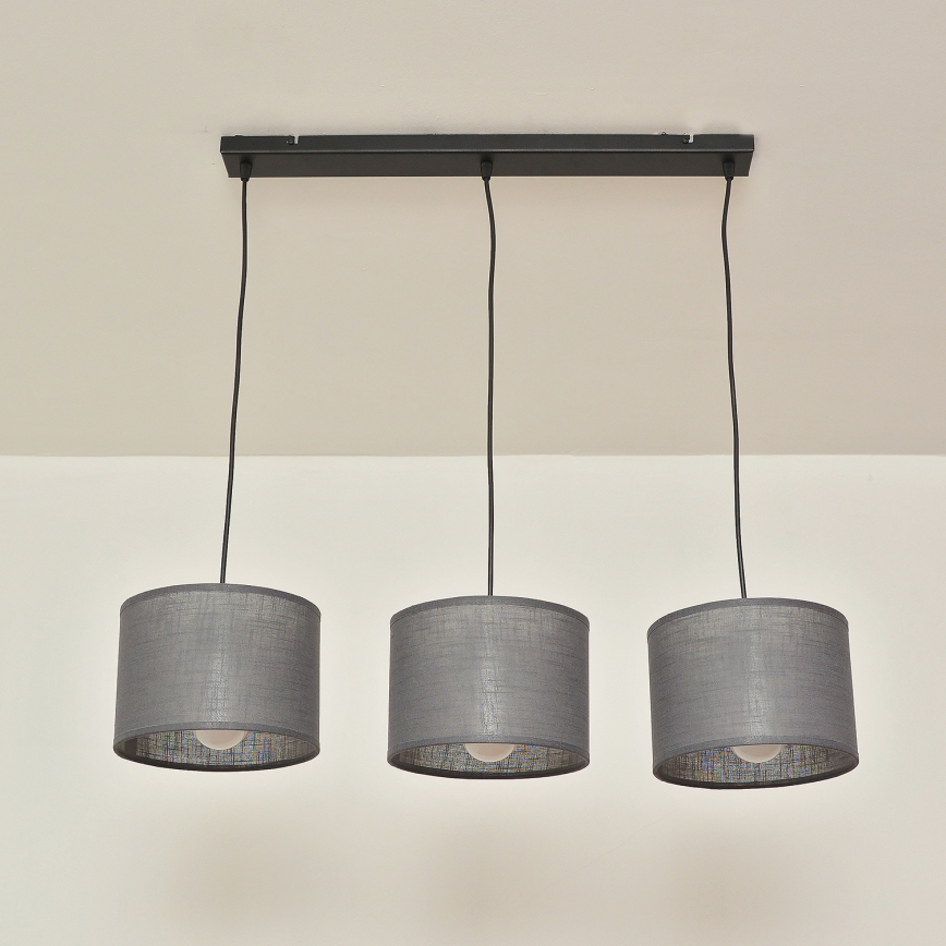 Lustre suspenso por cabo ALBA 3xE27/15W/230V cinzento