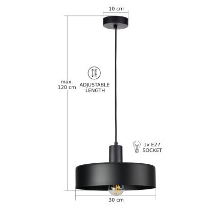 Lustre suspenso por cabo ARCANE 1xE27/60W/230V preto