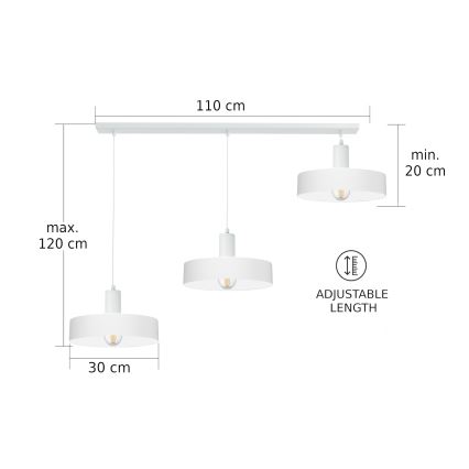 Lustre suspenso por cabo ARCANE 3xE27/60W/230V branco