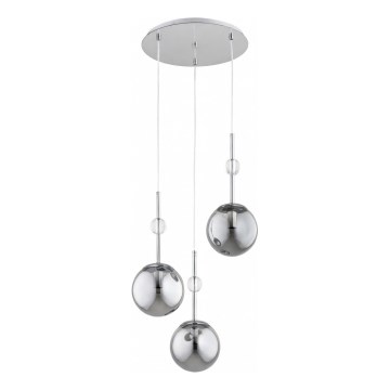 Lustre suspenso por cabo ARVENA 3xE14/10W/230V cromado brilhante/preto/fumê