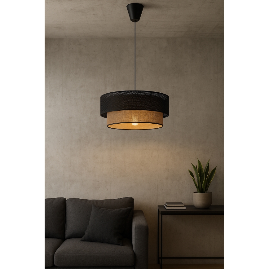 Lustre suspenso por cabo BORHO 1xE27/60W/230V diâmetro 40 cm preto/juta