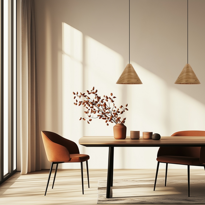 Lustre suspenso por cabo CONO 1xE27/40W/230V, folheado em carvalho
