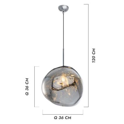 Lustre suspenso por cabo CRUMPLED 1xE27/24W/230V, Ø 36 cm, fumê
