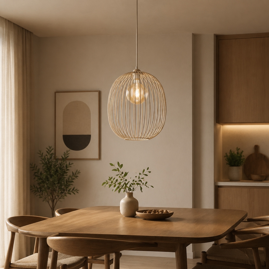Lustre suspenso por cabo DESTELLO 1xE27/15W/230V Ø 33 cm bege