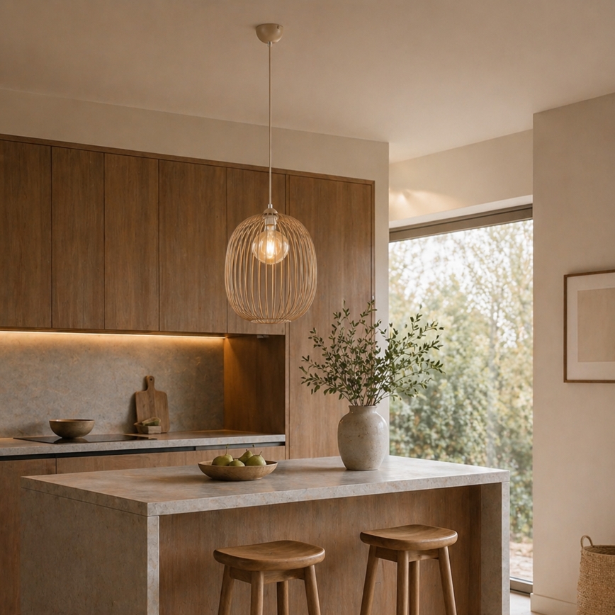 Lustre suspenso por cabo DESTELLO 1xE27/15W/230V Ø 33 cm bege