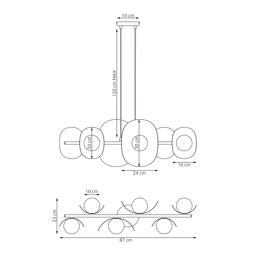 Lustre suspenso por cabo ELEMENTI 6xG9/8W/230V branco